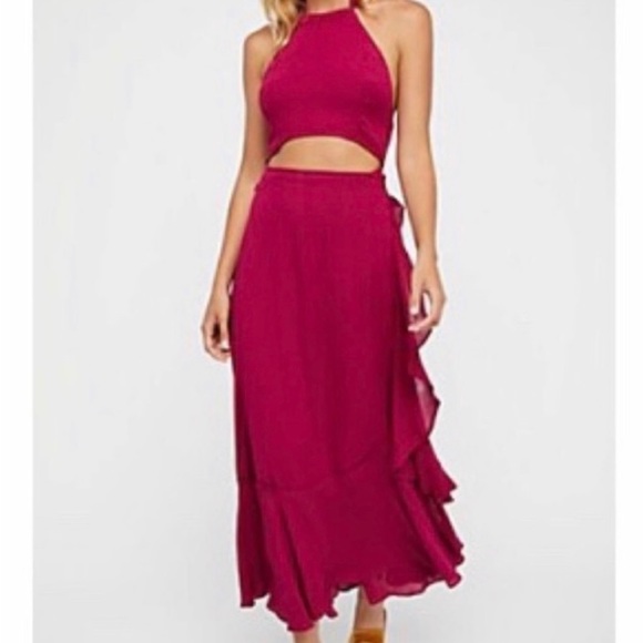 Free People Dresses & Skirts - Free People Bring On The Heat Halter Open Back Crop Wrap Ruffle Maxi